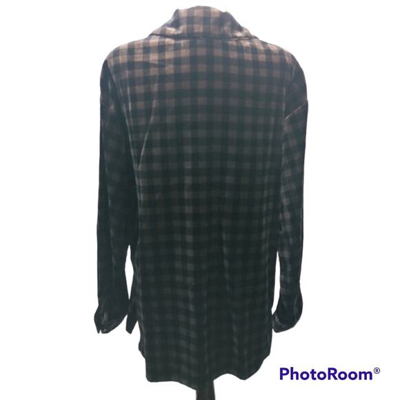 Coldwater Creek Brown Black Plaid Velvet Button Front Shacket Size L - Picture 3 of 11